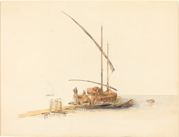 Wine Barrels Loaded Onto A Sailing Barge At Vevey C 1850
