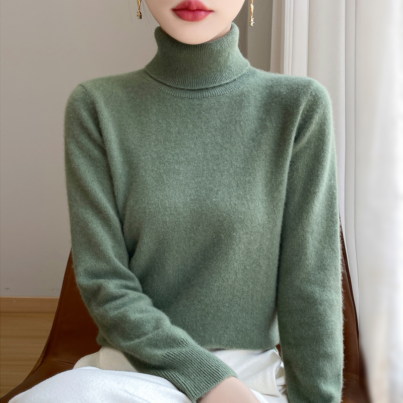 Damen-Rollkragenpullover aus reiner Wolle, locker geschnitten