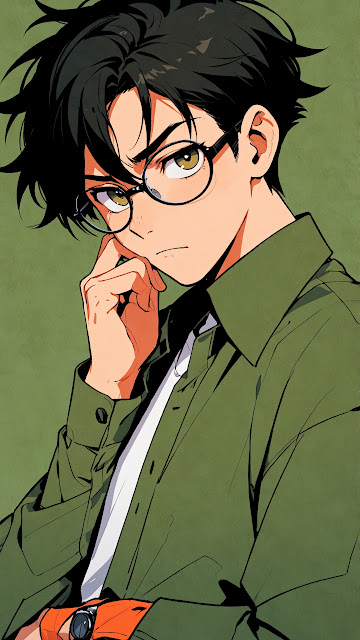 Anime Guy with Glasses in Green Shirt - Free mobile Wallpaper