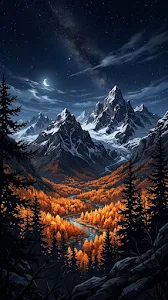 Autumn Mountain Valley Illustration in Anime Aesthetic