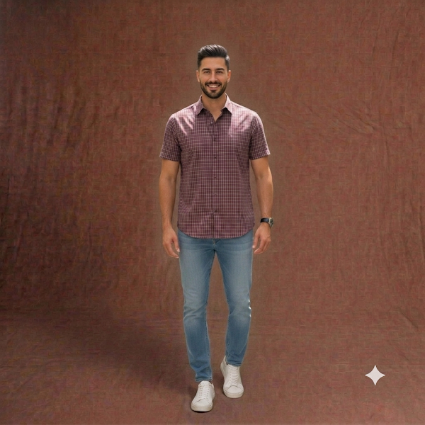 Camisa de Cuadros Vino Tinto y Gris Banana República