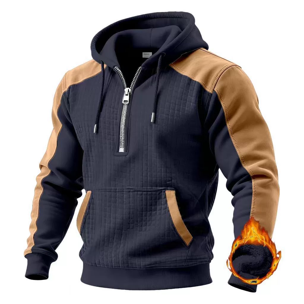 2D Waffle Spliced Half-Zip Sweatshirt