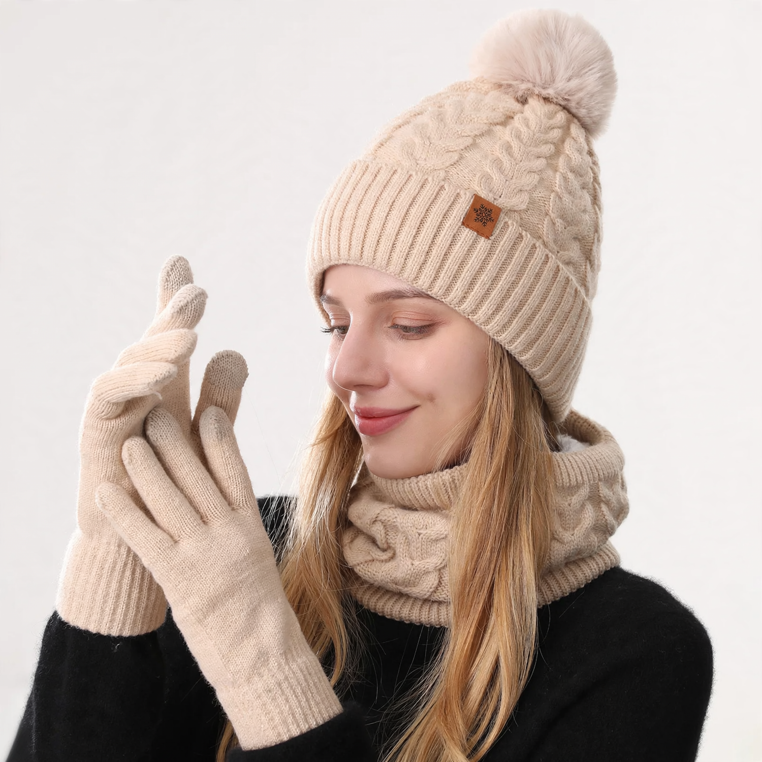 Winter Set: Knit Beanie, Scarf, and Gloves