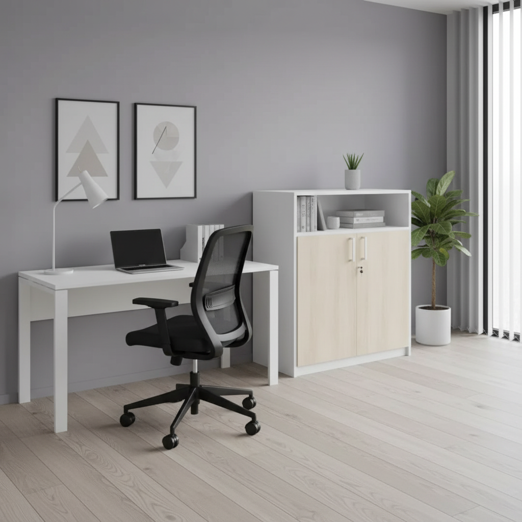 RADAR Color Two Door Cabinet With Recessed Open Top Shelf