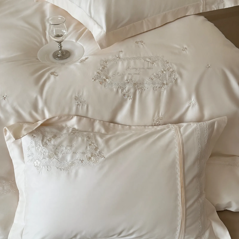 Long-staple cotton bedding, 4-piece, embroidered