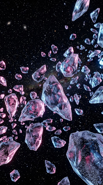 Icy Fragments Floating in a Star-Studded Celestial Sky - Free mobile Wallpaper