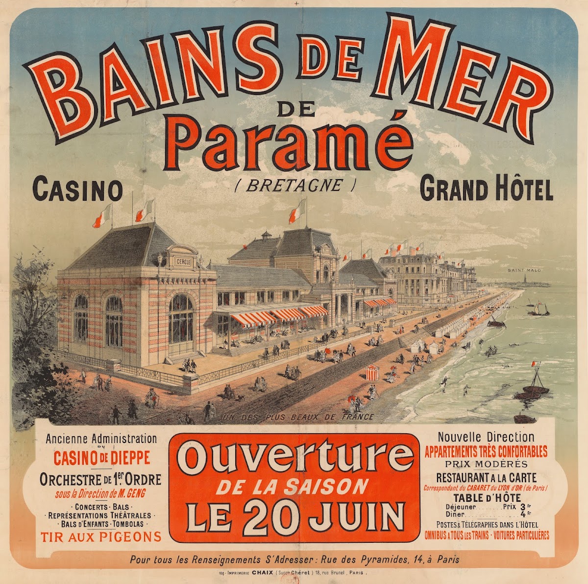 Bains de mer de Paramé Bretagne Grand Hôtel ouverture de la saison le 20 juin 18