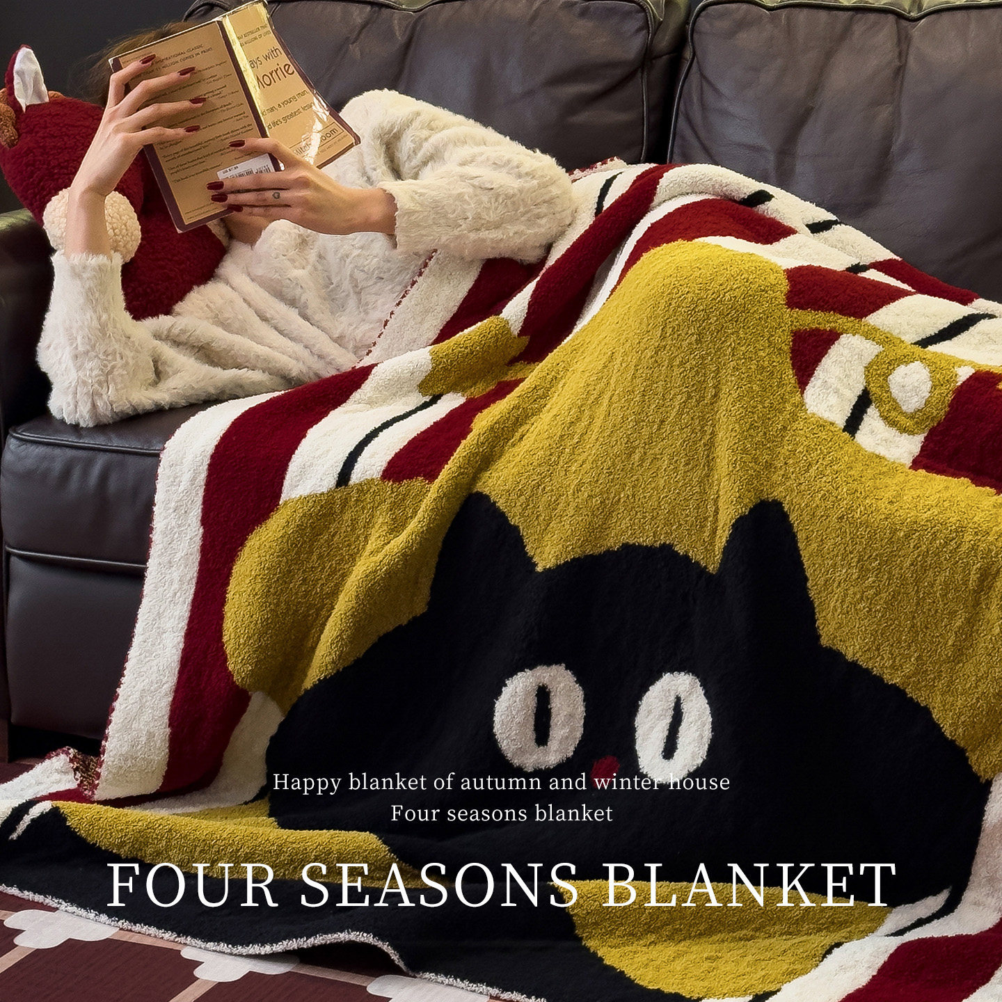 Fluffy wool blanket with cartoon motifs