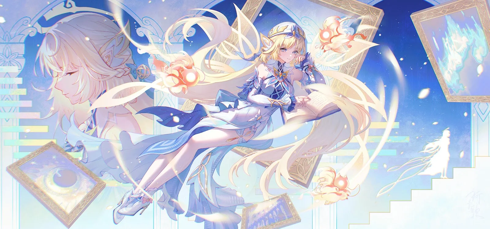 Lumine From Genshin Impact - Fantasy Illustration 5K Wallpaper (7701x3600)