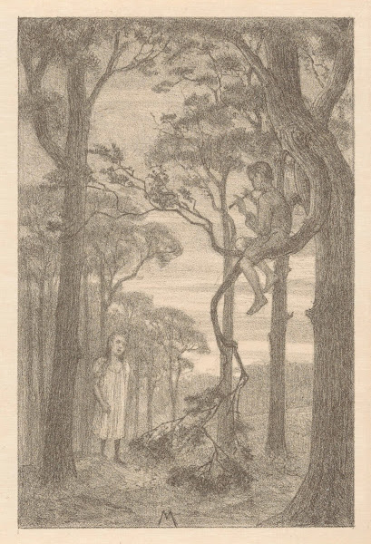 Meisje en fluitspeler in bos 1901