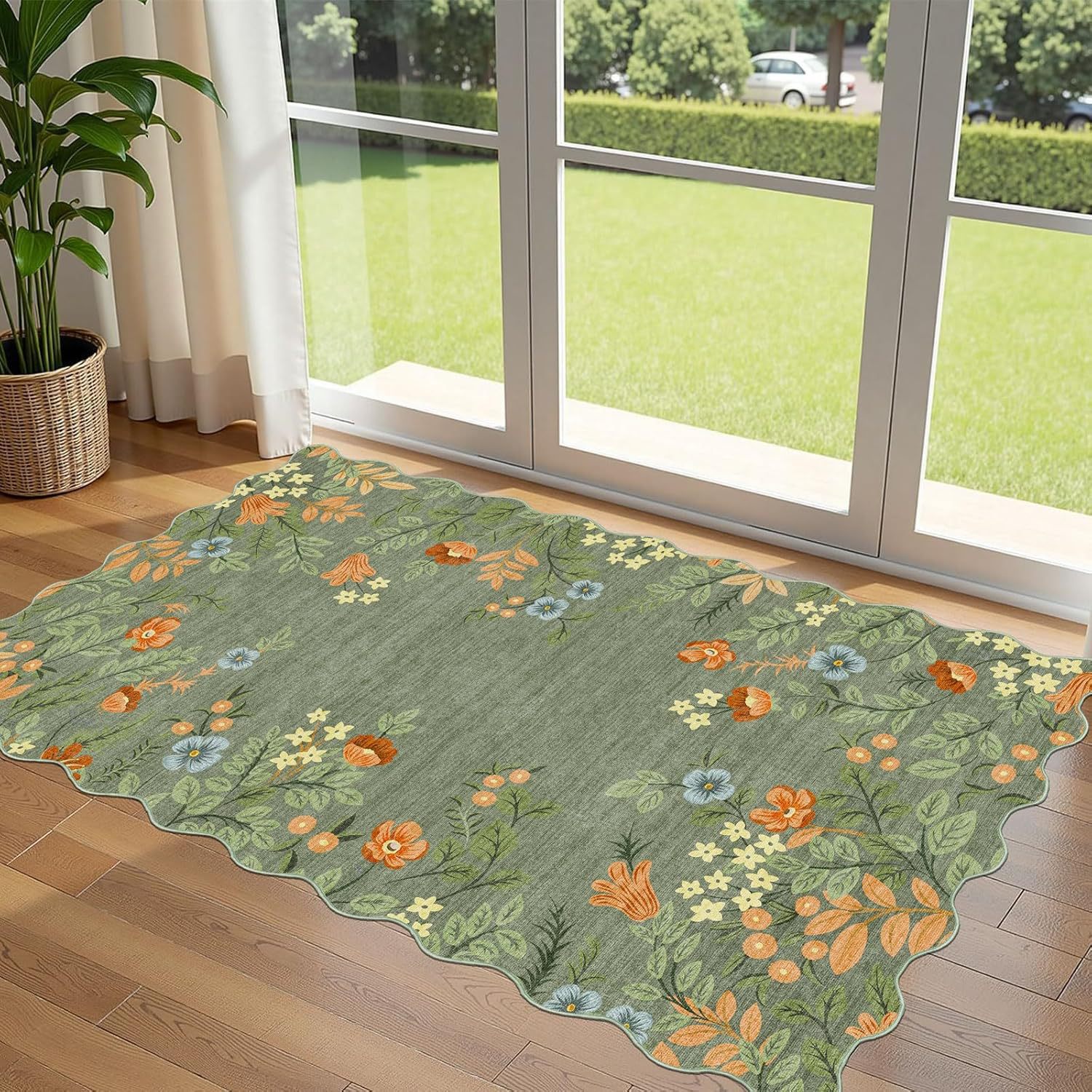 Entrance mat with floral pattern, washable