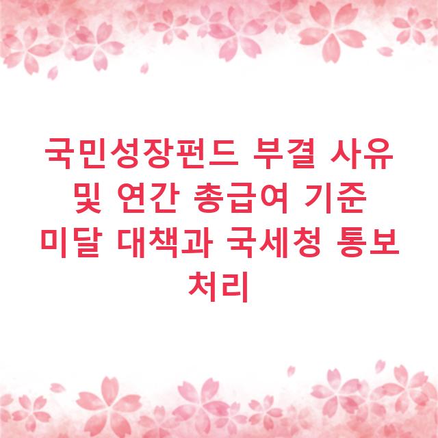 국민성장펀드 부결 사유 및 연간 총급여 기준 미달 대책과 국세청 통보 처리