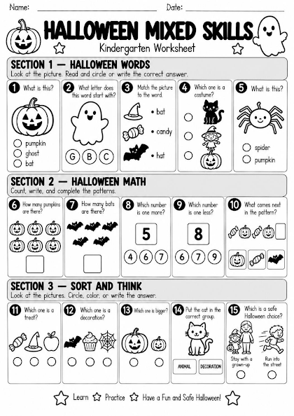 Halloween Mixed Skills Worksheet
