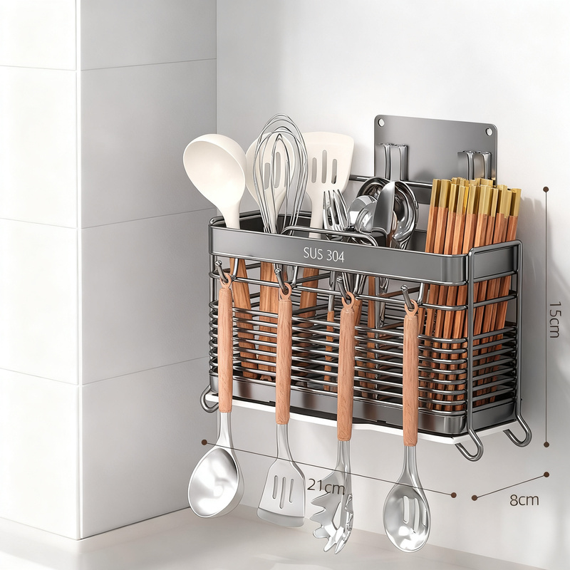 Stainless steel chopstick holder with drainage function