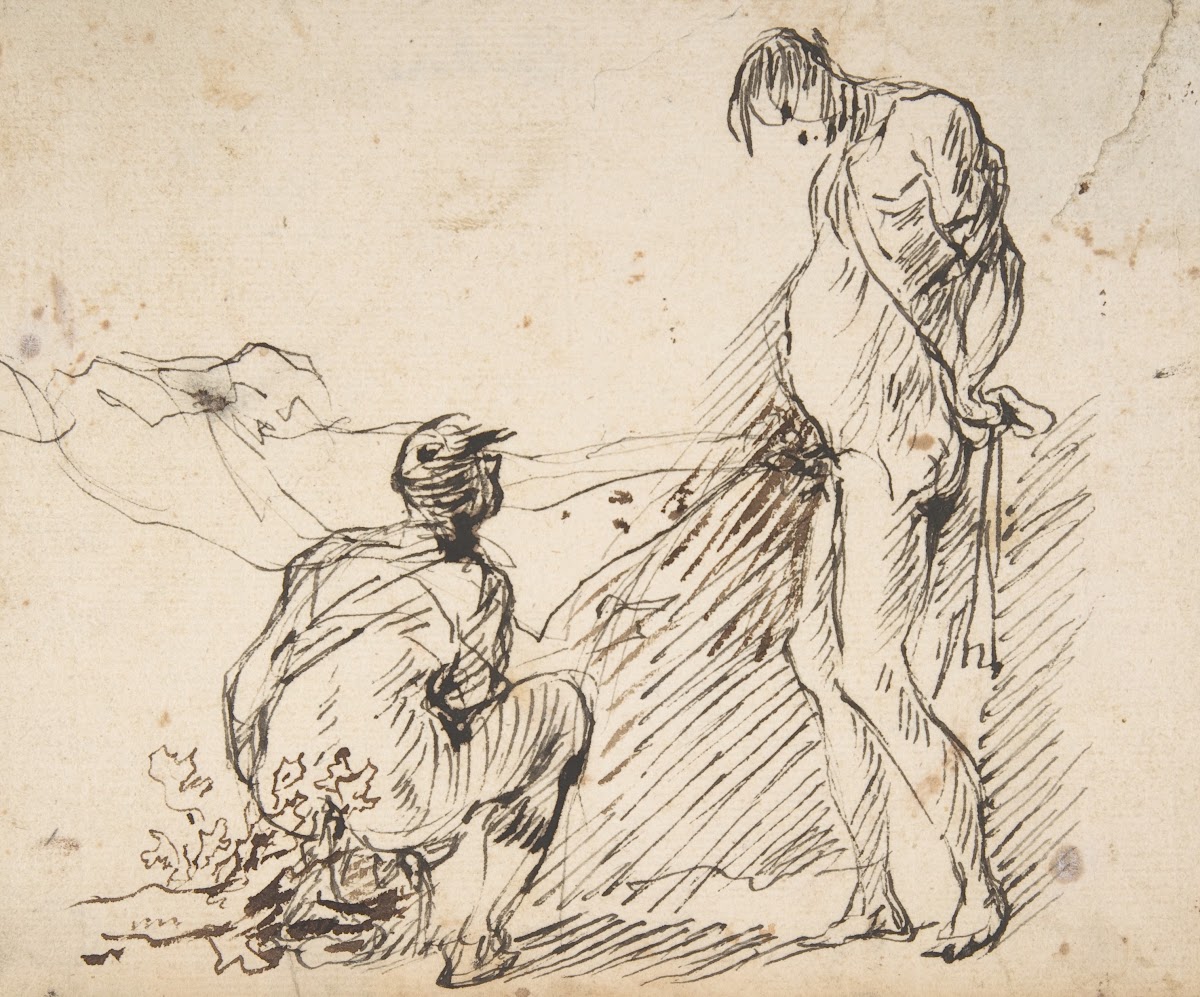 A Crouching Man Defecating and a Standing Man Urinating 161275
