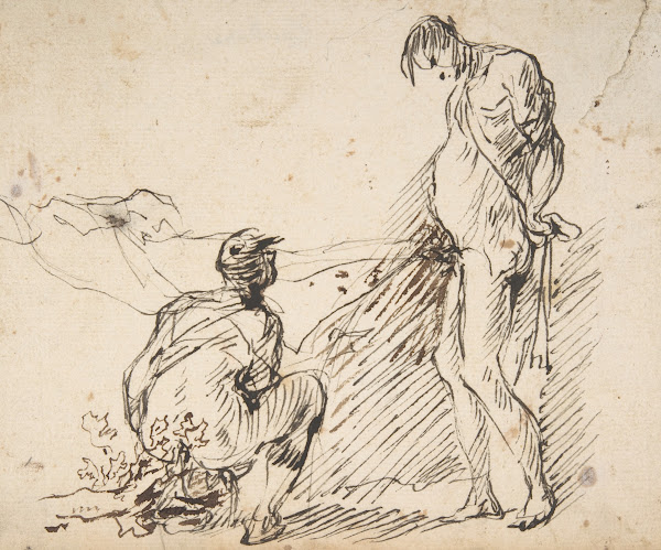 A Crouching Man Defecating and a Standing Man Urinating 161275