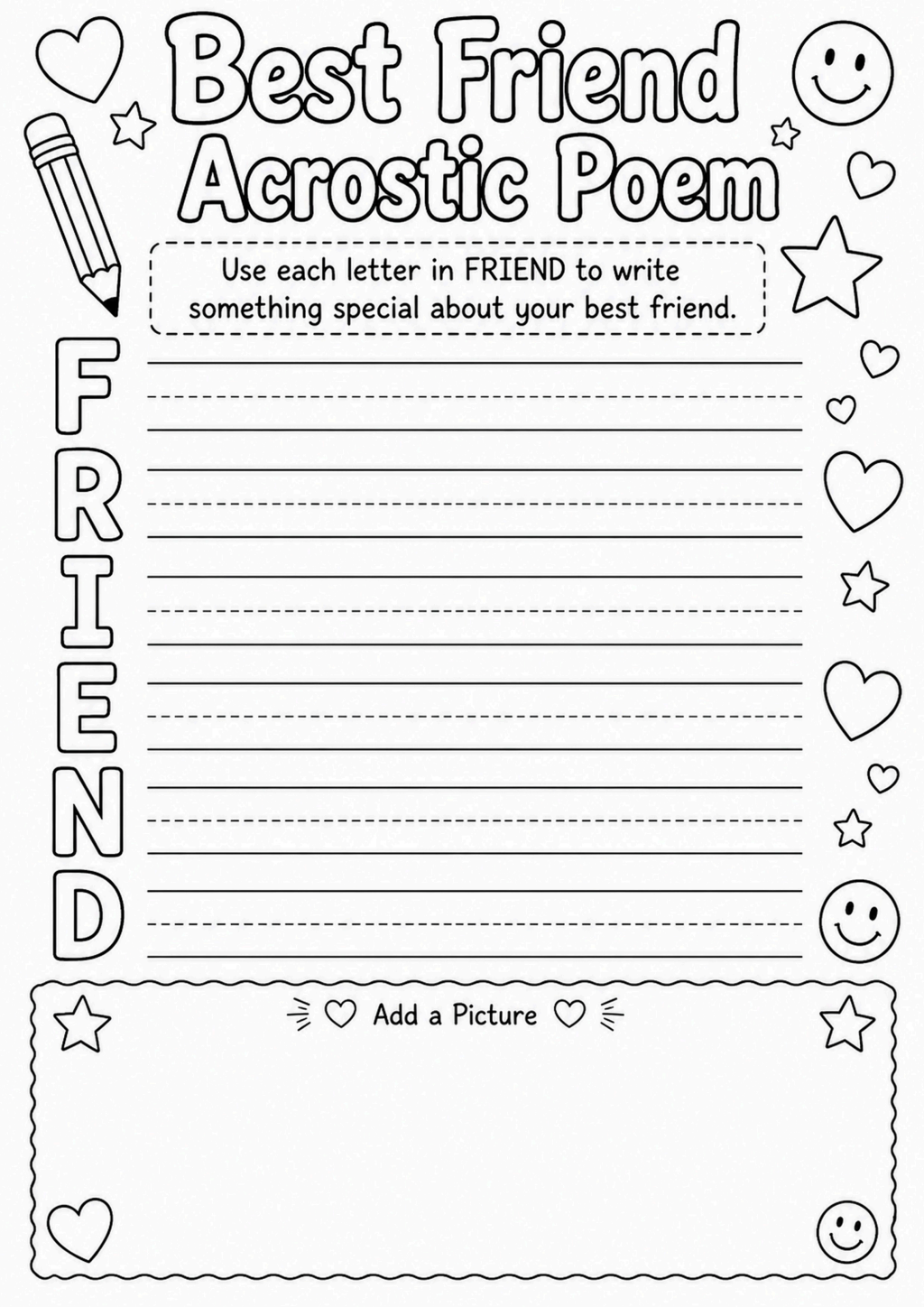 Best Friend Acrostic Poem Worksheet