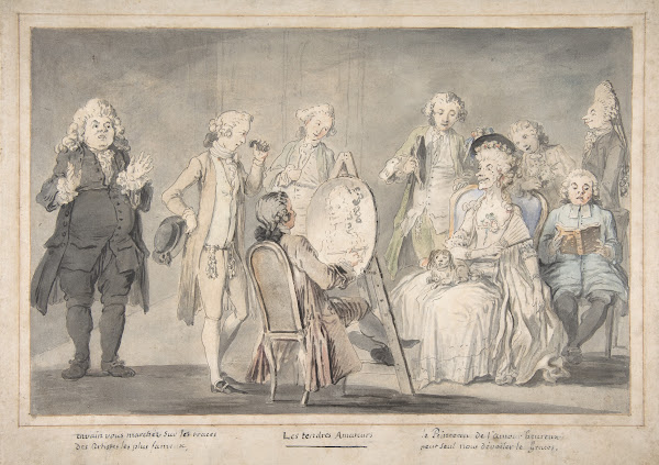 Satirical drawing Artist Painting an Old Ladys Portrait 17291804