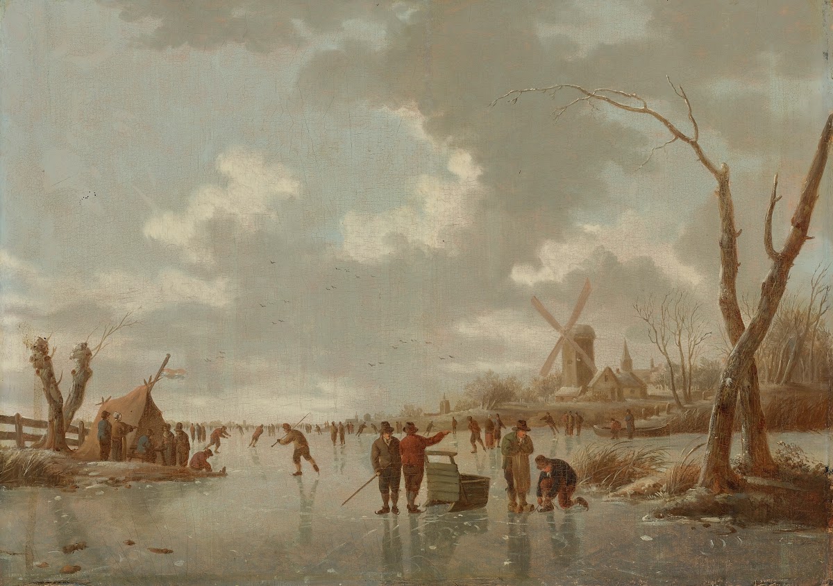 Winter Scene With Skaters On A Frozen River
