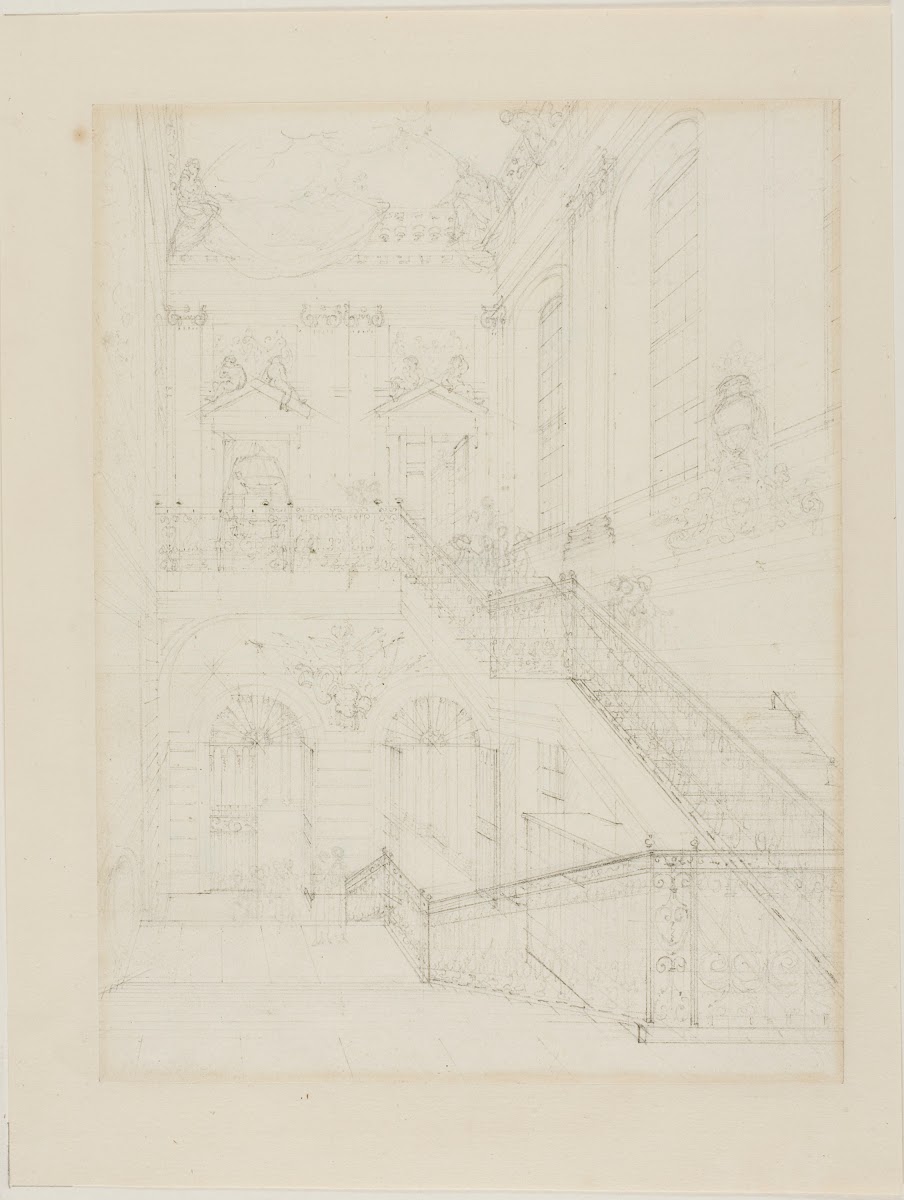 Study for The Hall and Staircase British Museum from Microcosm of London c 1808