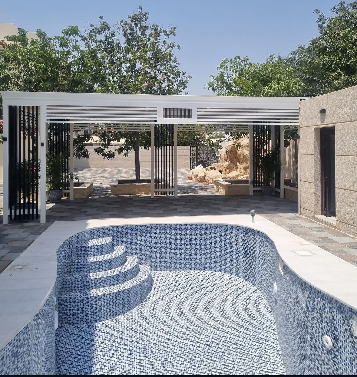 Aluminium pergola pool area Fujairah UAE — Al Taher Group