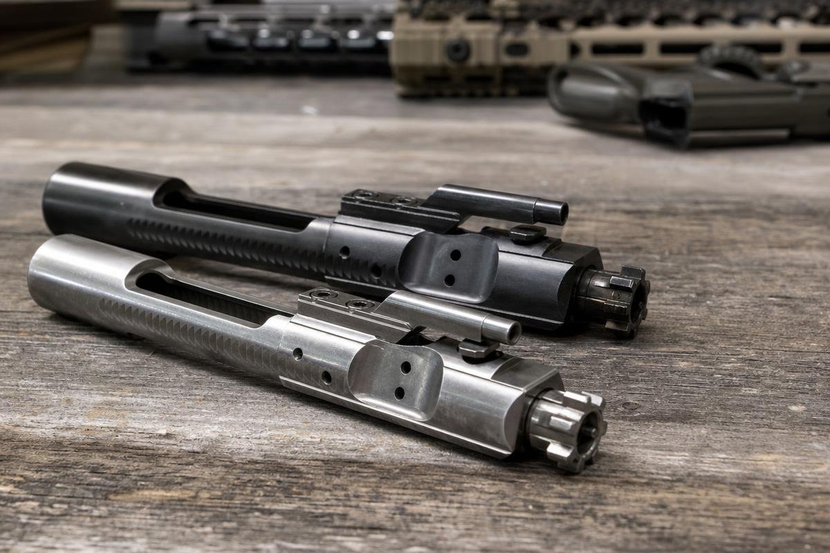 Rear profile comparison of M16-style and semi-auto AR-15 bolt carriers