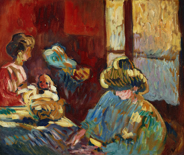 Maternité femme en bleu devant la fenêtre 1899