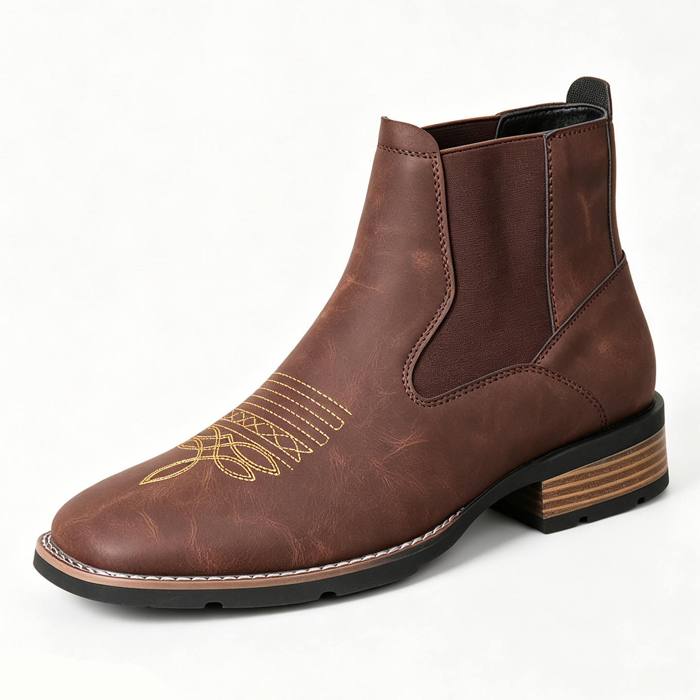  Men's Chelsea boots, square toe, synthetic leather, slip-resistant