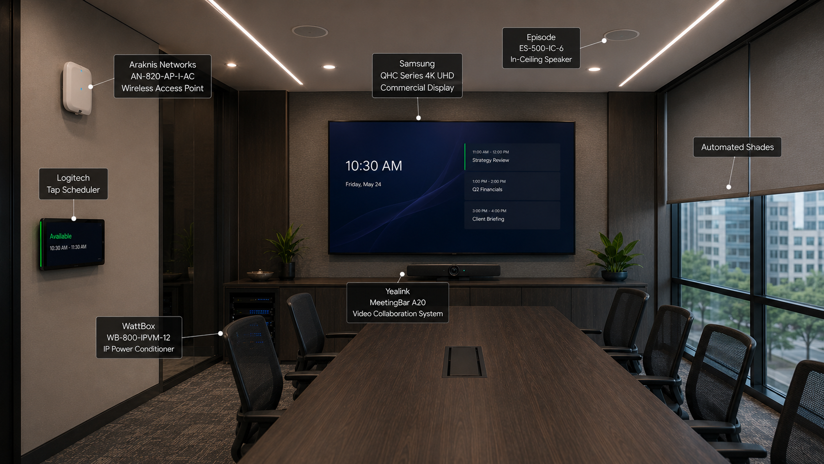 Modern collaboration space with integrated video conferencing technology