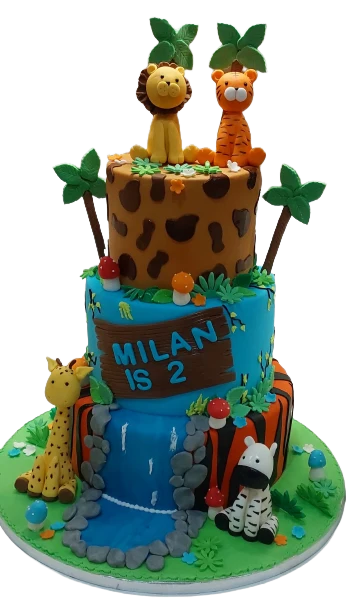 Jungle Animal 3 Tiered Birthday Cake CB-NC586