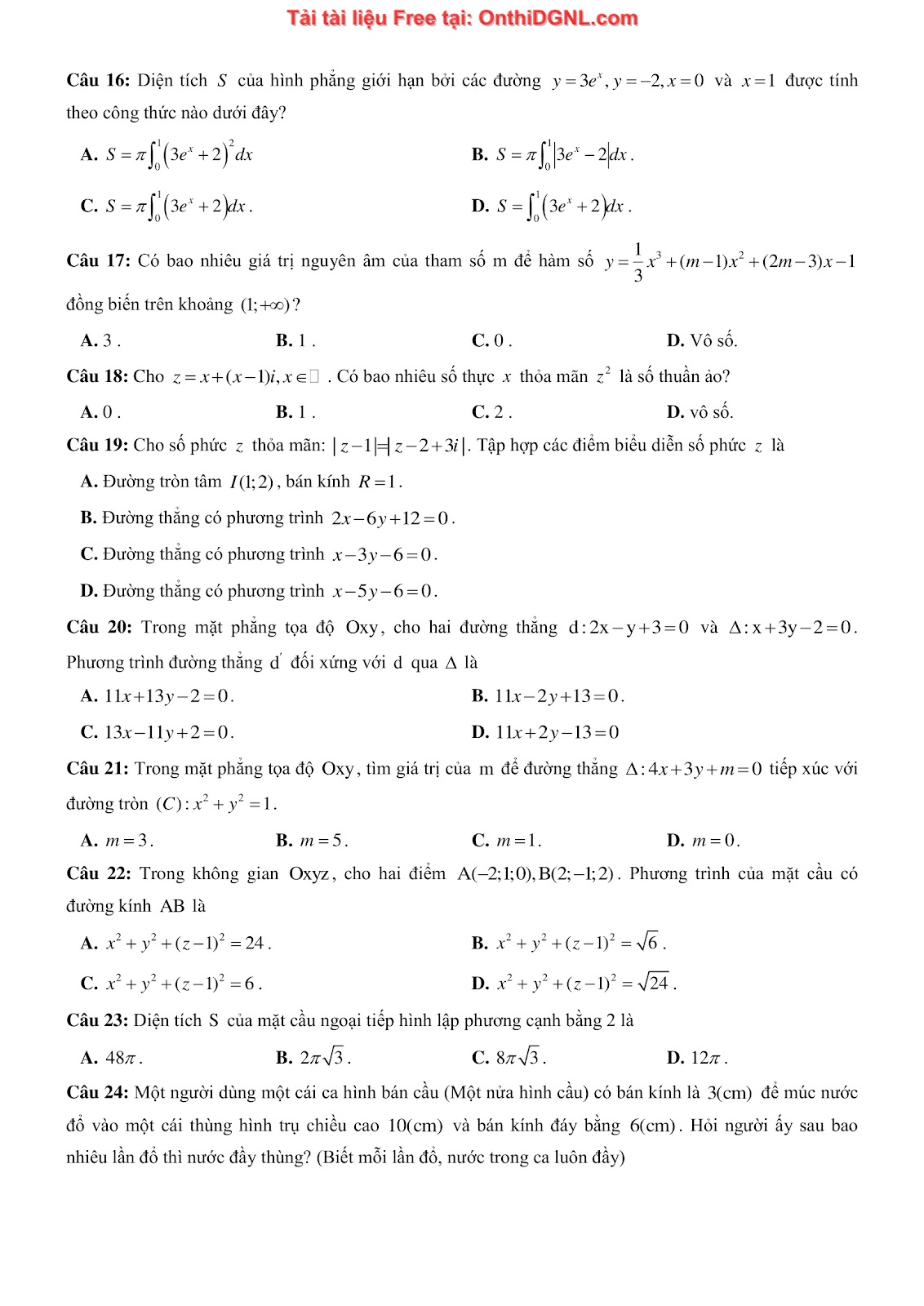 1300 bài tập môn Toán - Ôn thi ĐGNL ĐHQG Hà Nội Phần 19