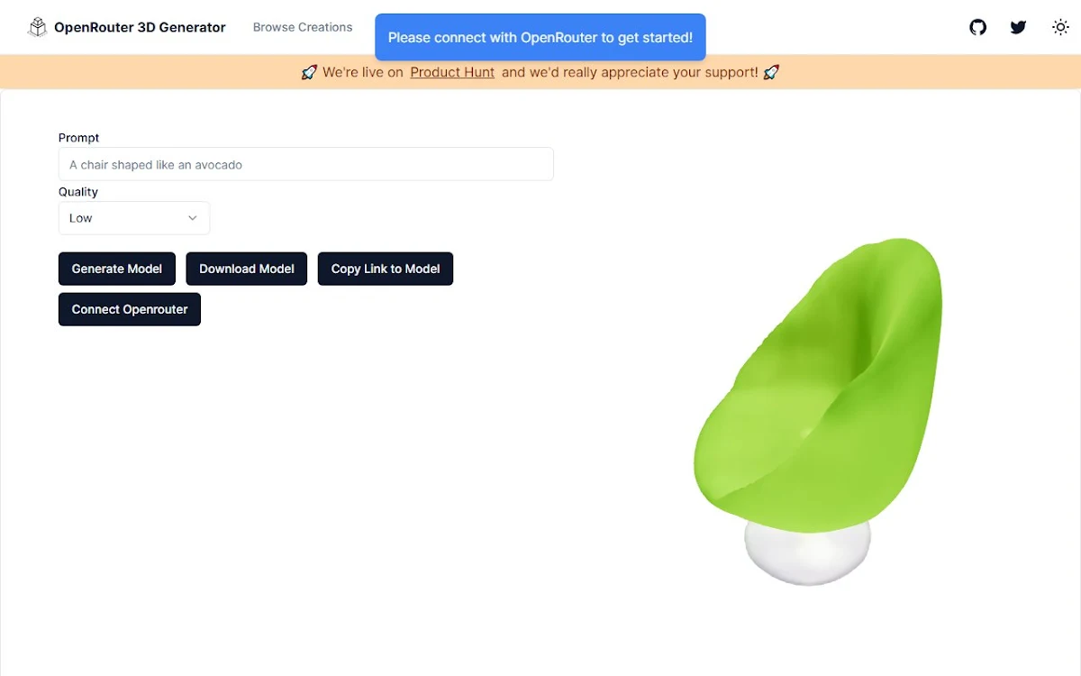 Captura de OpenRouter 3D Asset Generator
