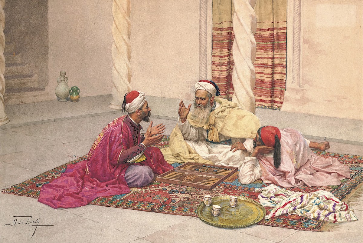 Backgammon Players In A Courtyard