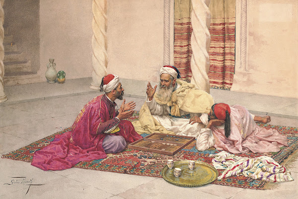 Backgammon Players In A Courtyard