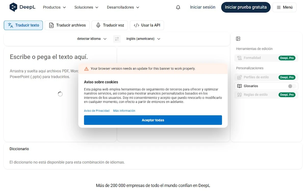 Captura de DeepL Translator