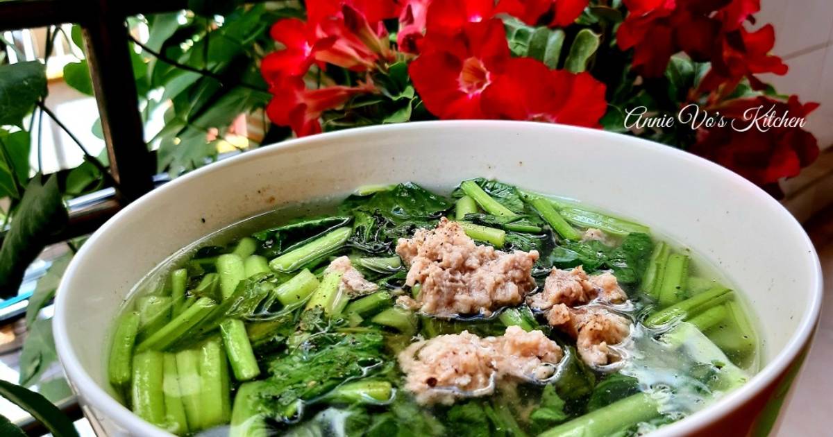Canh cải ngọt nấu thịt băm