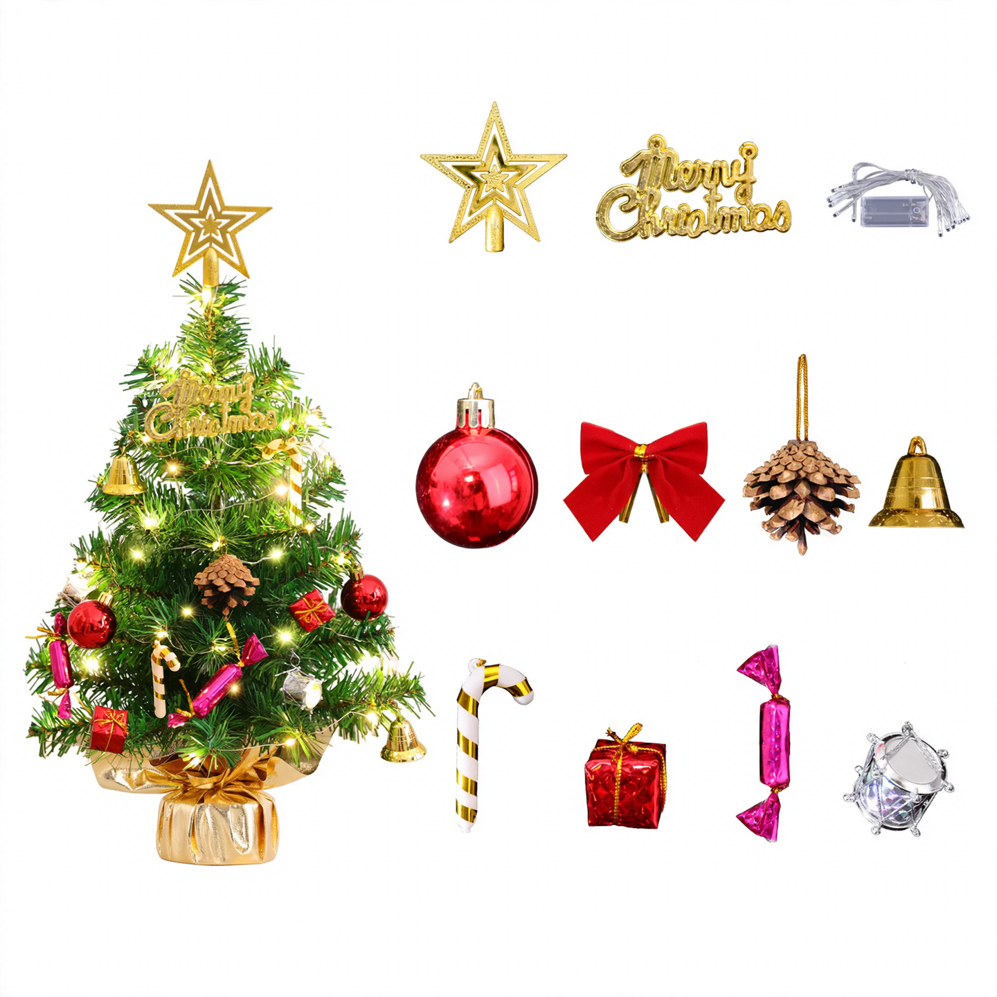 Mini-Weihnachtsbaum aus PVC, 30 cm, mit Beleuchtung