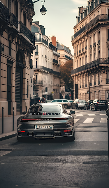 Dark Porsche 911 Paris Street Haussmann Architecture - Free mobile Wallpaper