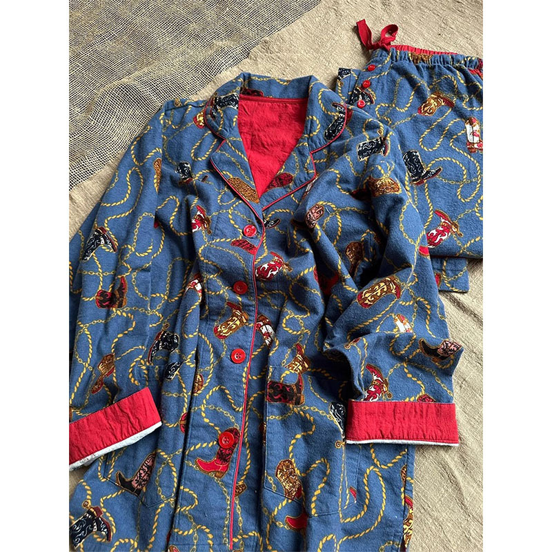 Women's loungewear set with cartoon print, long sleeve