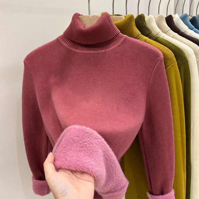 Women's turtleneck sweater, lined, warm, long sleeve