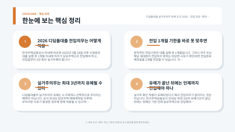 디딤돌대출 전입 연장과 실거주 유예 절차를 설명하는 주택과 서류 이미지