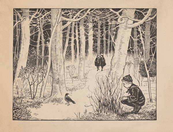 Jongen en twee meisjes in een bos 1880 1920