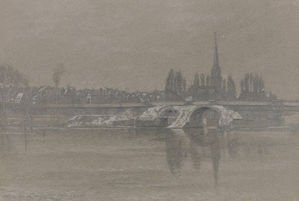 Reste der 1914 abgerissenen Alten Brücke in Frankfurt am Main 1915