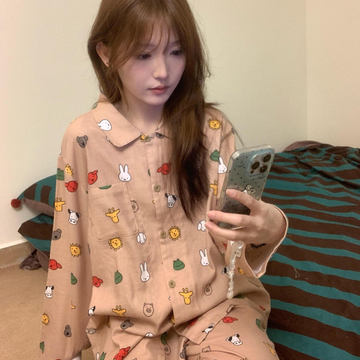 Brushed cotton house suit, long, cartoon design