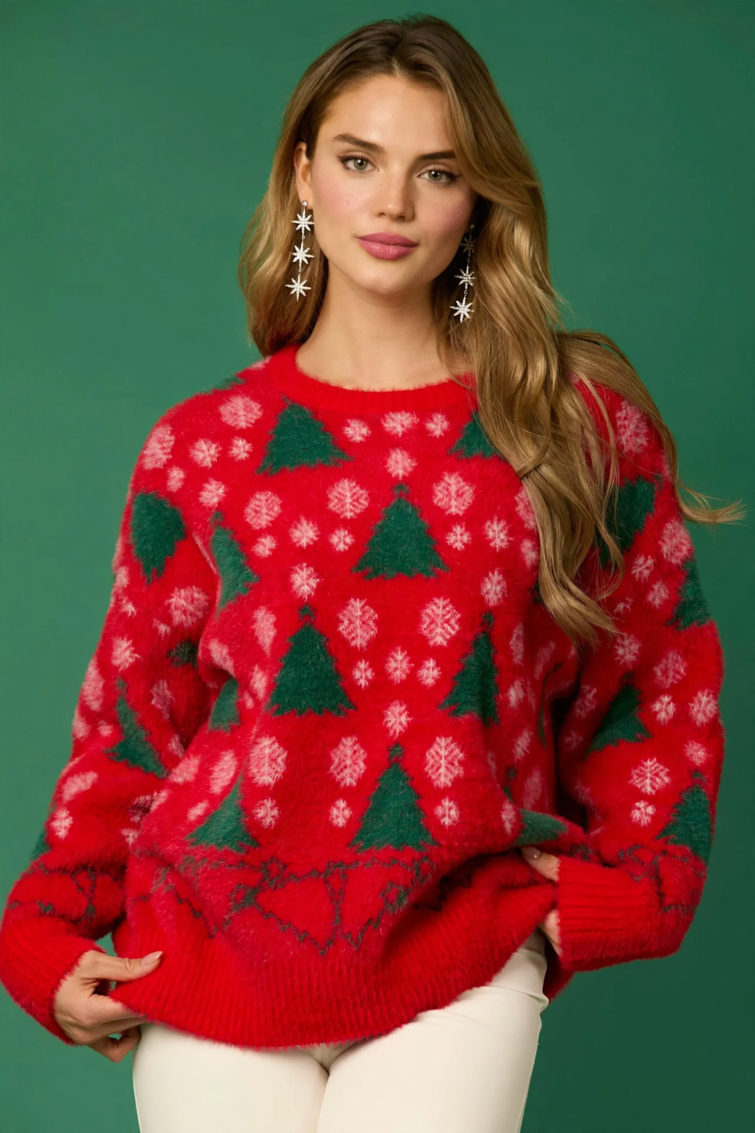 Women’s Christmas sweater with reindeer and tree motif