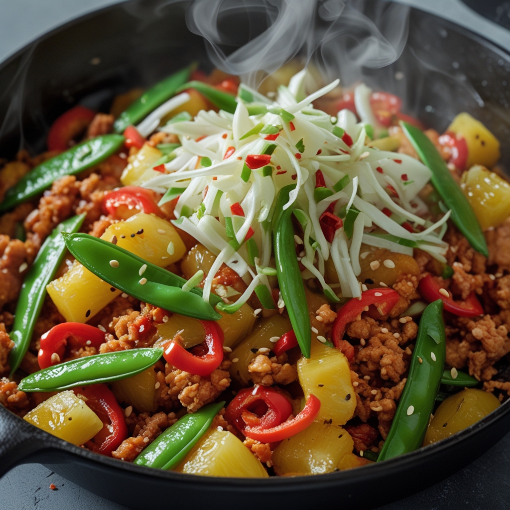 Final Spicy Pineapple Chili-Glazed Turkey Stir-Fry with Mango-Jicama Slaw