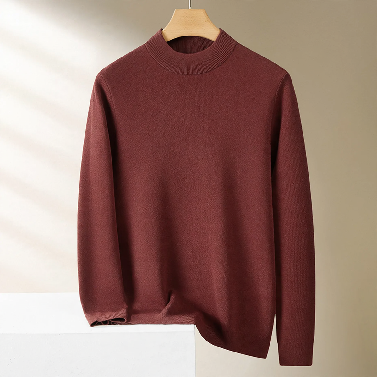 Men's Wool Sweater, Stand-Up Collar, Lined