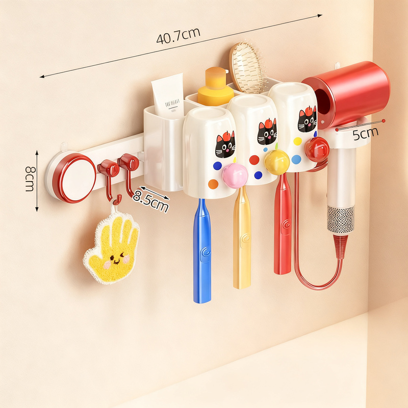 Suction cup toothbrush holder, 3–4 slots, with cup