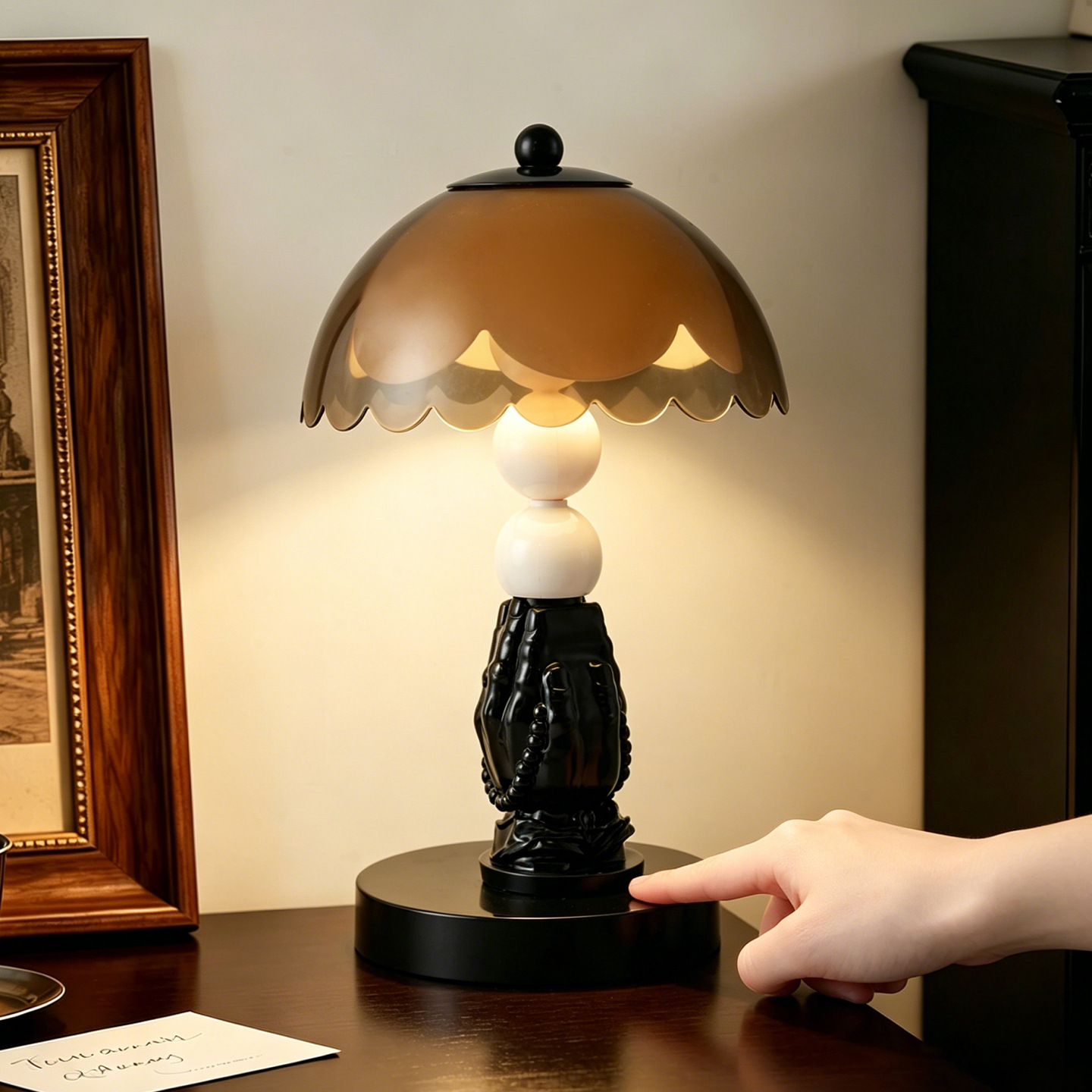Bedside lamp with hands motif, modern