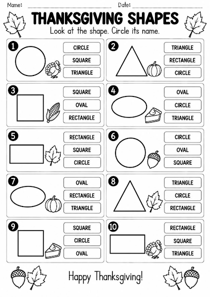 Thanksgiving Shapes Worksheet
